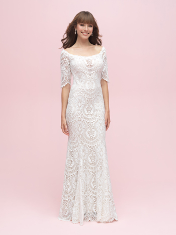 Cap sleeve wedding dress, organza, tulle and hand-beaded re-embroidered lace ball gown with cap sleeves, illusion and lace bateau neckline, softly curved lace appliqué bodice, dropped waist, illusion and lace back bodice with covered button closures.