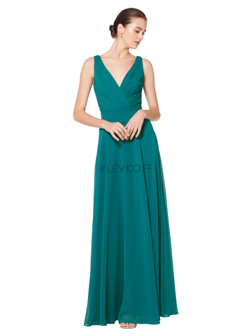 High neck short bridesmaid dress by Bill Levkoff.