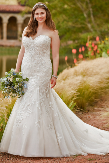 Cap sleeve wedding dress, organza, tulle and hand-beaded re-embroidered lace ball gown with cap sleeves, illusion and lace bateau neckline, softly curved lace appliqué bodice, dropped waist, illusion and lace back bodice with covered button closures.