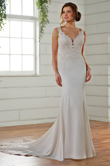 Fit and flare wedding dress fro David Tutera.