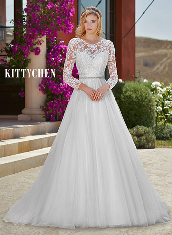 A-Line wedding dress with beaded bodice.